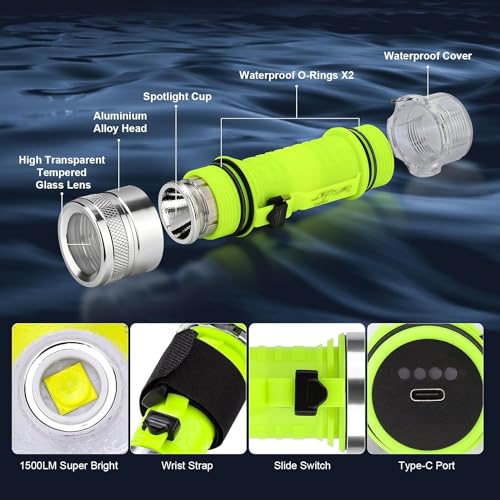 Equipo de buceo con linterna de buceo IPX8 impermeable de 2000 lúmenes para agua dulce y mar 6