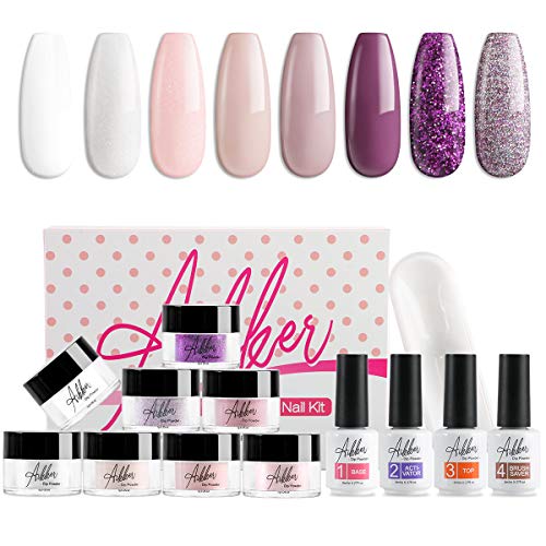 Aikker 13pcs Acrylic Dipping Powder Nail Starter Kit 8 Color Dip Powder Pink Purple AK20
