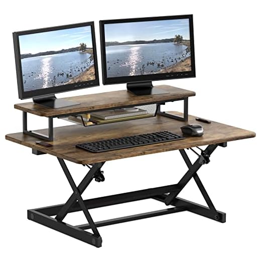 SHW 36-Inch Height Adjustable Standing Desk Converter Sit to Stand Riser Workstation, Rustic Brown