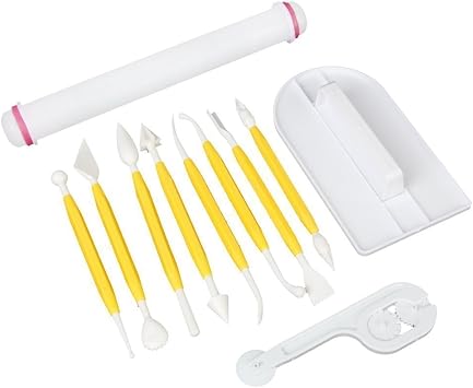 HOSL Fondant Cake Decorating Tools Set 11pcs Fondant Cutters Roller Fondant Smoother & Rolling Pin Flower Fondant Molds Cake Decorating Supplies Kit for Beginners Cake Sculpting & Modeling Tools