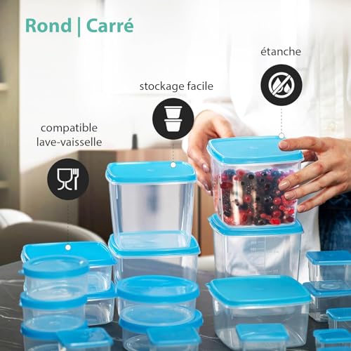 MiraHome Gefrierdosen Set 15x0,125L Rechteckig Durchsichtig Blau – Perfekt in der Küche zur Aufbewahrung & Organisation für Lebensmittel – Vorratsdosen mit Deckel Luftdicht – Austrian Quality