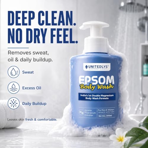 Image of UNITEDLYS Epsom Body Wash with India's 1st Double Magnesium Complex 300ML | Epsom Salt Refreshing Shower Gel for Recovery & Deep Cleansing | Menthol, Turmeric & Arnica Infused Formula | Suitable for All Skin Type