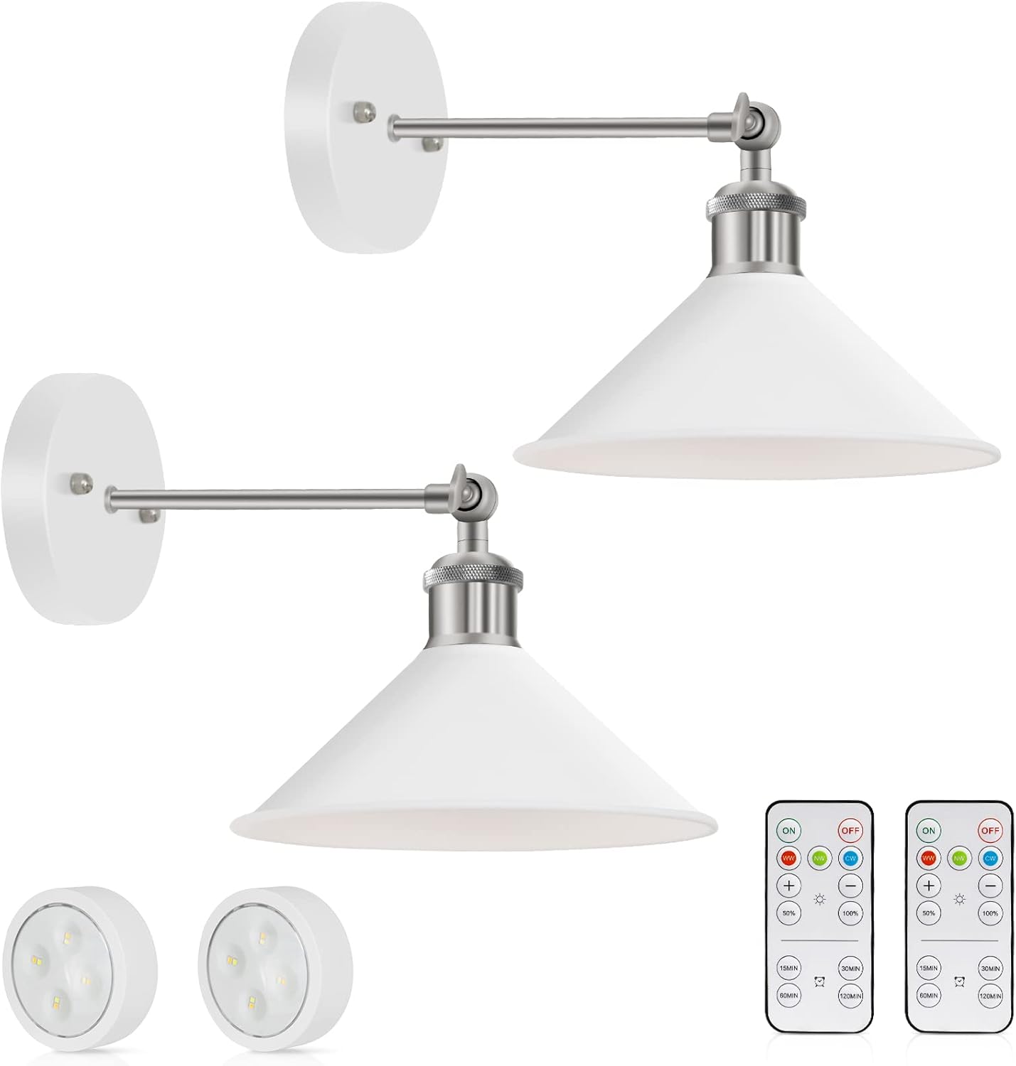 LABOREDUCER Battery Operated Wall Sconces Set of Two, White Flexible