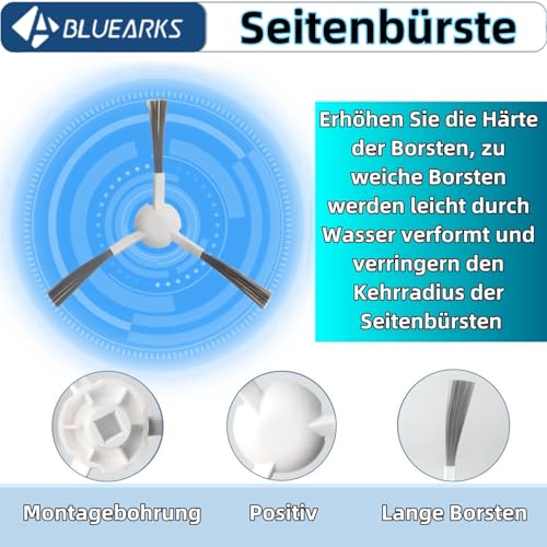 Bluearks 21 Stück Zubehör für Dreame D10 Plus Gen 2 Saugroboter, Bestehend Aus 1 Hauptbürste,4 Wischtüchern,4 HEPA Filtern,6 Seitenbürsten,6 Vakuumbeutel