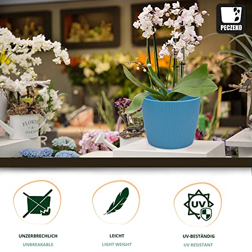 PECZEKO Matte Flower Pots Decorative Plant Pot for Flowers and Herbs Durable & Lightweight Round Plastic Plant Pots for Living Room & Dining Room Kitchen Patio Balcony Set of 2 (Blue, - Image 2