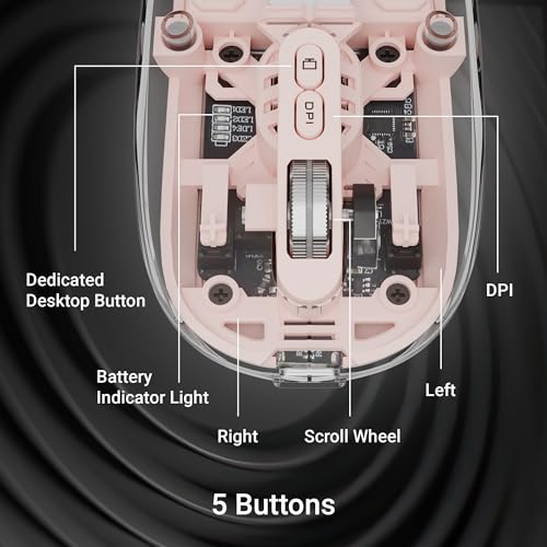 Image of ZEBRONICS Sheer Rechargeable Wireless Mouse, Dual Mode (2.4GHz + BT), Dual Bluetooth, Silent Operation, Transparent Body, RGB, Battery Indicator, for Mac | Laptop | Computer (Pink)