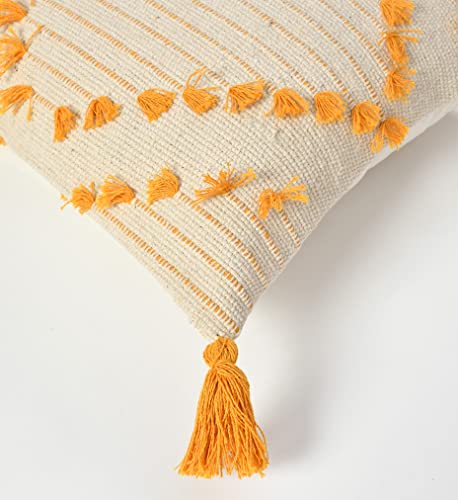 Image of TIB Premium Boho Decorative Throw Cushion Covers, 16 x 16 cm, Set of 2, Cotton. (Beige & Golden)