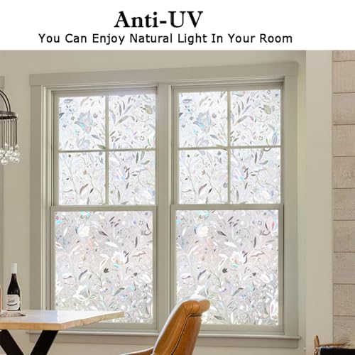 Image of WOOHome Frosted Glass Window Film & Stickers (18 X 24 INCH) Privacy Window Cover for Home & Office - Easy Apply, UV Protection, Decorative Film (Frosted White Flower Film | 1.5 X 2 SQFT)