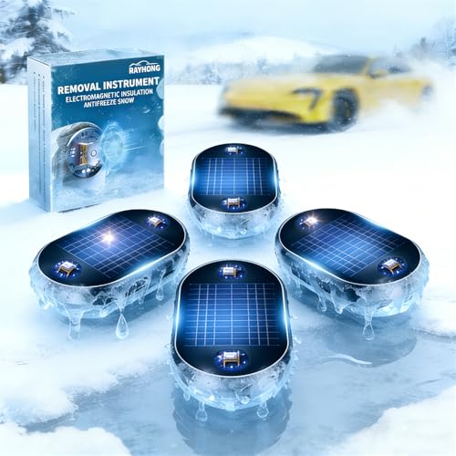 RAYHONG Electromagnetic Car Snow Melter & Anti-Freezing Device Solar Electromagnetic Car Snow Removal Device Cordless Portable Defroster for Car Windshield Snow Remover for Cars (Pack fo 4)