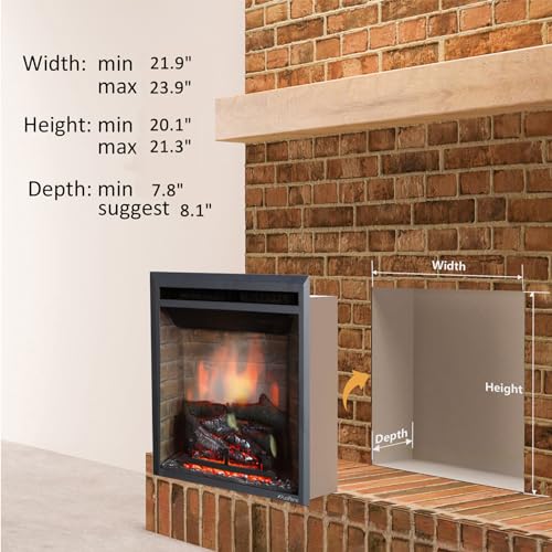 Image of PuraFlame Western Electric Fireplace Insert with Fire Crackling Sound, Remote Control, 750 /1500W, Black, 22 53 /64 Inches Wide, 20 3 /64 Inches High