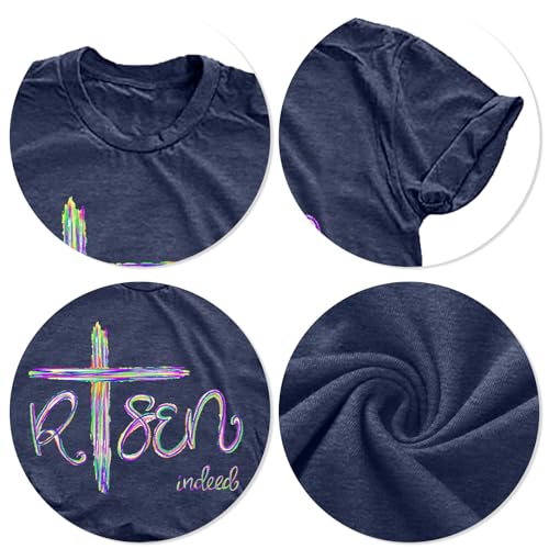 HQP Easter Shirts for Women He is Risen T-Shirt Christian Easter Short Sleeve Easter Gift Bible Verse Tee Tops Darkblue HQP Easter Shirts for Women He is Risen T-Shirt Christian Easter Short Sleeve Easter Gift Bible Verse Tee Tops Darkblue - Image 6