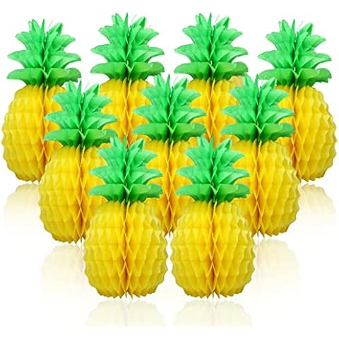 9 Pcs 14 Inch Pineapple Decorations for Tropical Flamingo Party Summer Hawaiian Luau Party Pineapple Honeycomb Tissue Centerpieces for tables Hanging Decorations Favors Cover