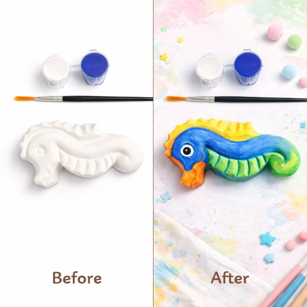 JECOLOP 3D DIY Painting Kit for Kids Paint Your Own DIY Figurine Craft Set Art & Craft Kit with Colors & Brush-Multiple Themes Creative Birthday Gift for Boys & Girls Age 6-12, 8-10 (Sea Horse) 1