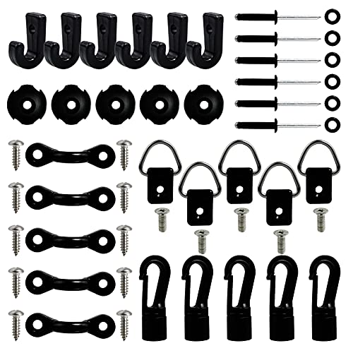 Grosun Kayak Deck Rigging Kit Accessory, Kayak J Hooks with Rivets D Ring with Screw Kit Lashing Hooks Kayak Deck Loops Kit Kayak Pad Eye Kit C Bungee Deck Loops Tie Down Pad Eye and Crossing Pad Eye