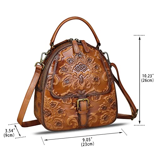 Image of IVTG Genuine Leather Backpack for Women Crossbody Shoulder Bag Vintage Rucksack Fashion Knapsack Purse Daypack Bags (Brown)