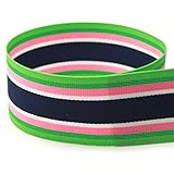 USA | American Made 7/8“ Bahama Breeze Striped Grosgrain Ribbon (Pink, White, Green, and Navy Ribbon) - 20 Yards (Multiple Widths Available)