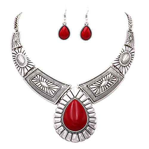 Rosemarie-Collections-Womens-Chic-Western-Teardrop-Howlite-Stone-Statement-Necklace-Earrings-Set-163-Extender