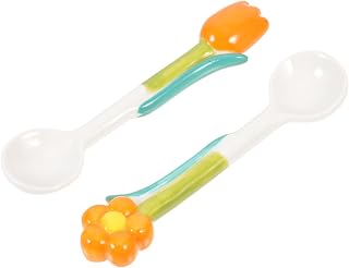 Cabilock 2Pcs Tulip Shaped Porcelain Mixing Spoons Cute Dessert Spoons for Coffee Reusable Kitchen Utensils for Household Use