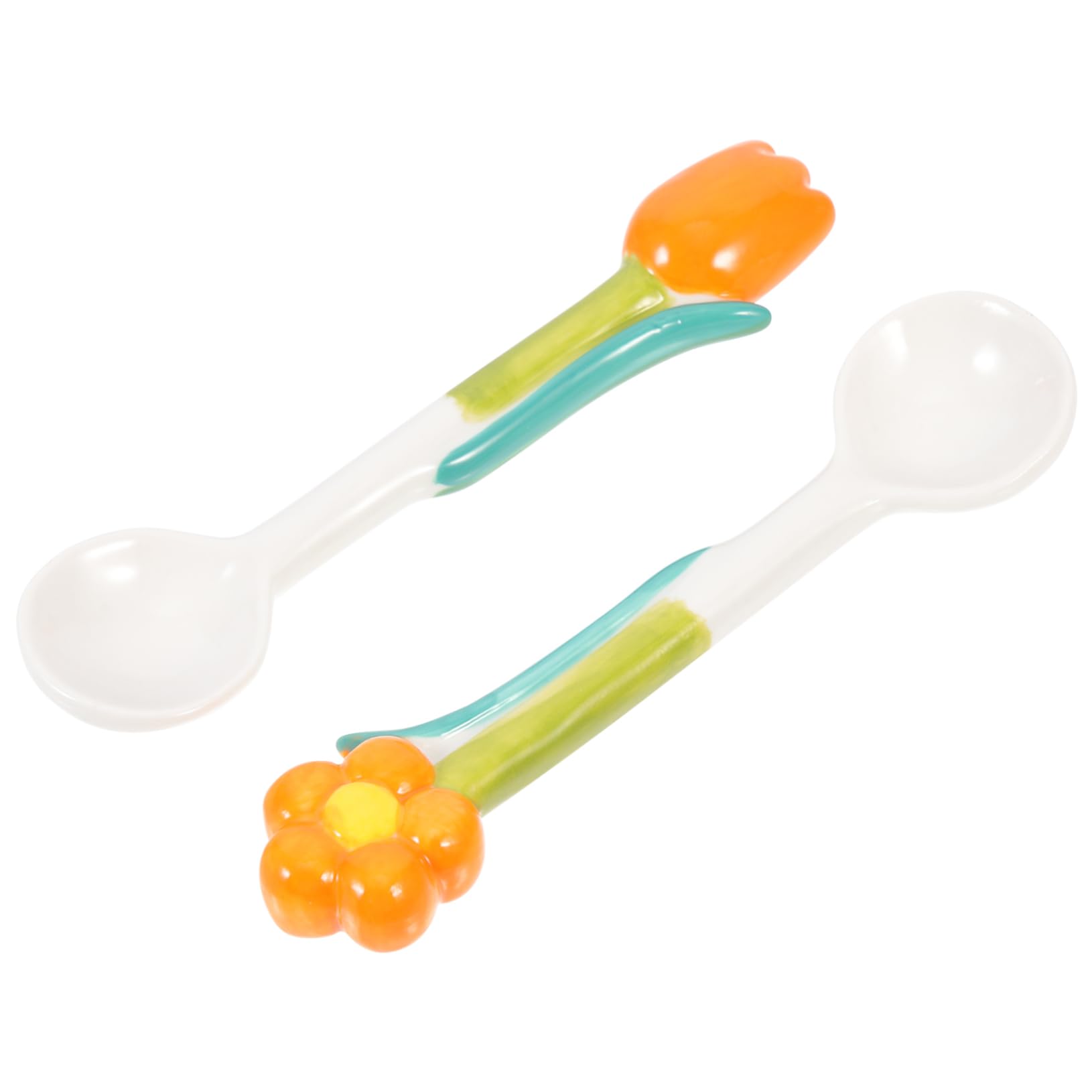 Cabilock 2Pcs Tulip Shaped Porcelain Spoons Convenient Mixing Utensils for Drinks Lovely and Rice Spoons for Supplies and Desserts