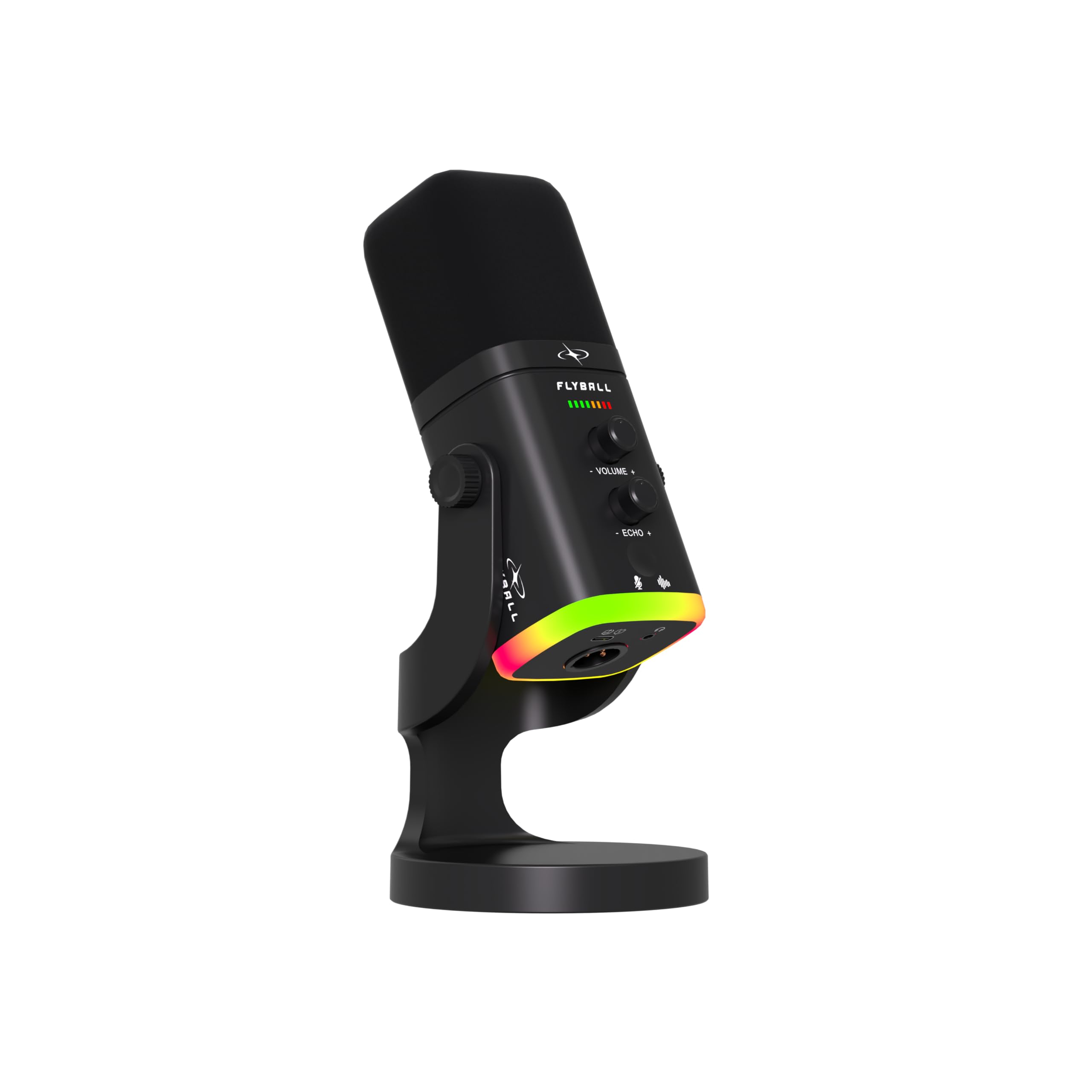 FLYBALL USB/XLR Dynamic Gaming Microphone, RGB Mic for PC, Podcast & Streaming, Tap-to-Mute & ENC, Echo Knob, Monitoring, Gain Control, Cardioid – UG 306 PRO