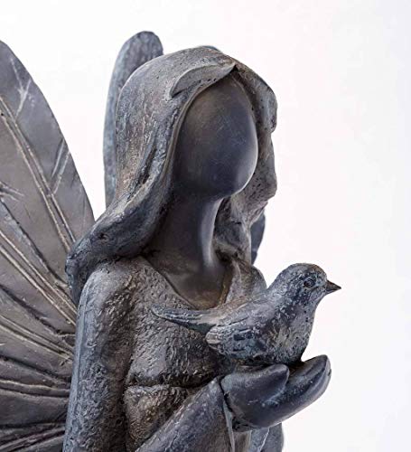 Wind & Weather 42-Inch Tall Angel Sculpture In Flowing Gown With Floral Design And Feather-Like Wings Holding Solar-Powered Lantern That Glows After Dark #TOP3