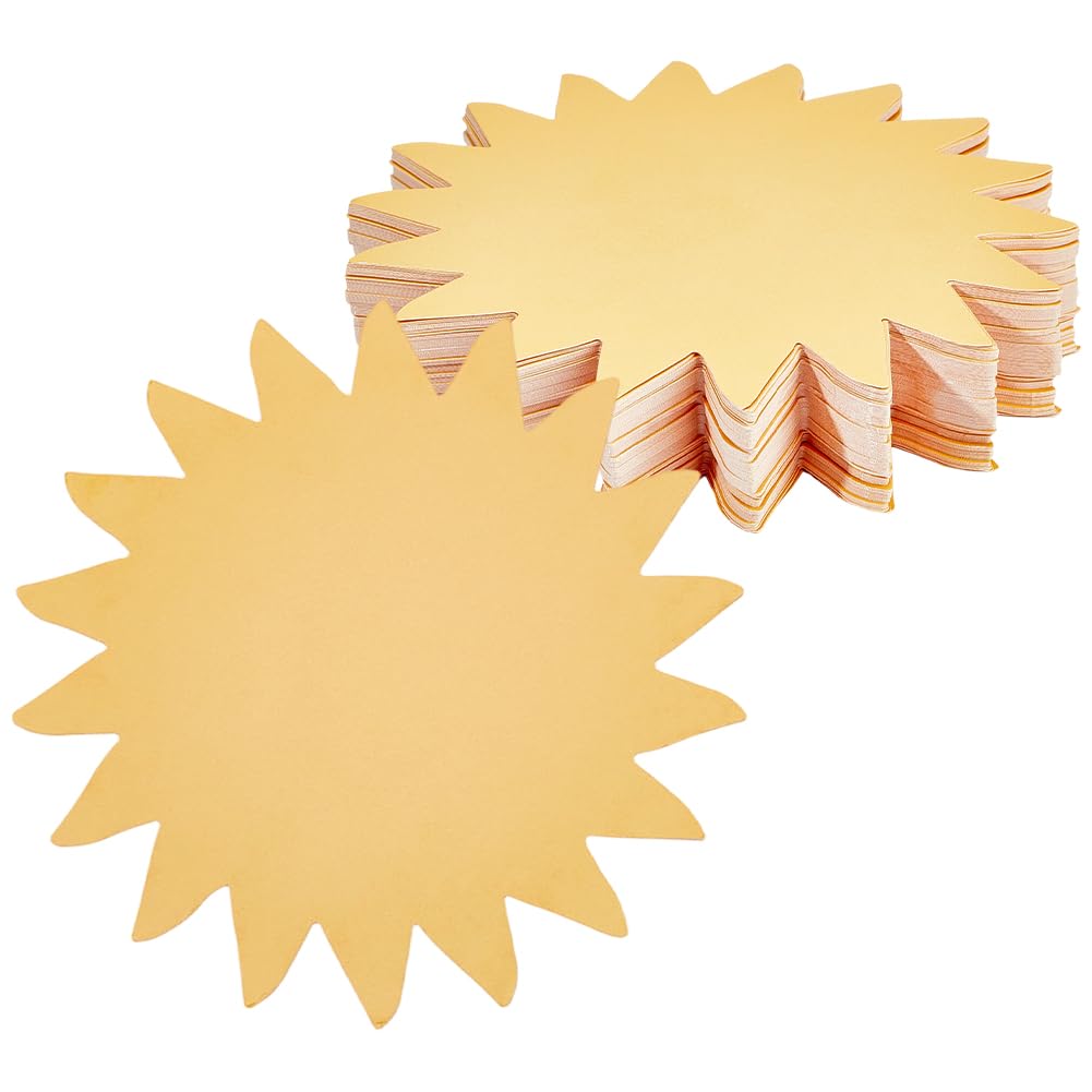 SOFPLATE 100Pcs Sun Paper Cutouts Sun Cut Outs 4 Inch Decorative Gold Yellow Sunshine Cardstock Die Cuts Classroom Decoration for Bulletin Board Posters Summer Wall Party Home School Crafts Projects