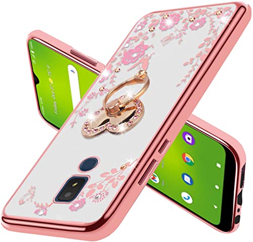 B-Wishy For Cricket Icon 3 Case For Women, Glitter Crystal Butterfly Heart Floral Slim Tpu Luxury Bling Cute Protective Cover With Kickstand+Strap For Cricket Icon 3 (Rose Gold) #TOP1