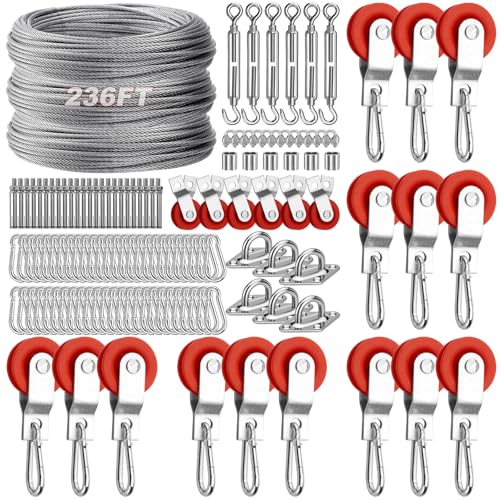 TRUCFUSION Batting Cage Cable Kit for 55FT Nets + 15 Sets 1-7/8" Nylon Pulley Kit DIY for Backyard/Facilities/School Baseball Softball Hitting Tunnels