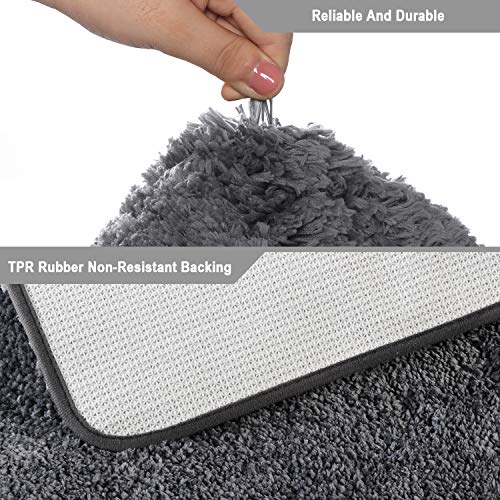 Seavish Luxury Grey Contour Bath Rug 19.5 X 19.5 Inches Shaggy Bathroom Rugs Non Slip Efficient Water Absorbent Washable Tufted Bath Mat Microfiber Soft Thick Plush U-Shaped Toilet Rug For Feet #TOP5