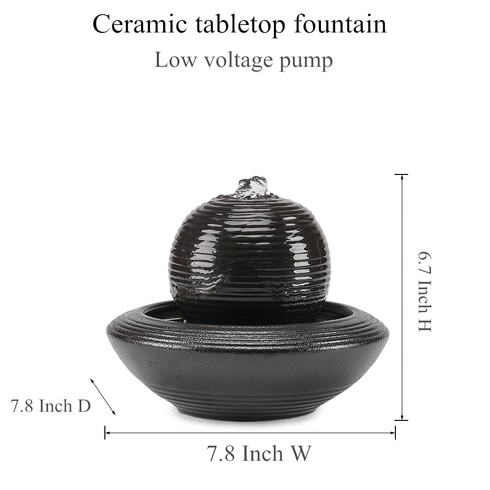 Ceramic Tabletop Fountain Water Feature for Indoor and Home Decoration Table Desk Office Patio (Black A154)
