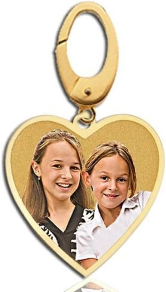 PicturesOnGold.com Petite Heart with Border Photo Charm for Bracelet - 3/4 inch x 3/4 inch Solid 14K Yellow Gold