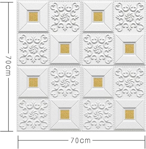 Image of KASHIVAL Self-Adhesive Waterproof PE Foam 3D Wall Panels Wallpaper Sticker for Bathroom, Living Room, Hotel and Home Decoration (70 x 70cm, Appx. 5.3Sq Feet) (JD Gold Square)
