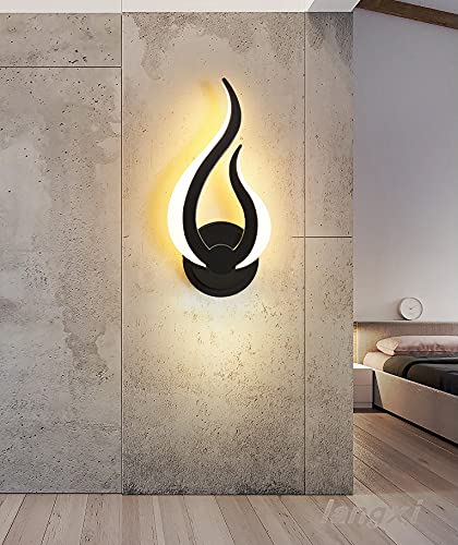 Image of 12W Stepless Dimmable Flame Wall Sconce Built-in Dimmer Switch, 3000K Flicker-Free LED Hardwired Wall Lamp, Black Eye-Caring Decor Wall Light for Indoor Bedroom Hallway