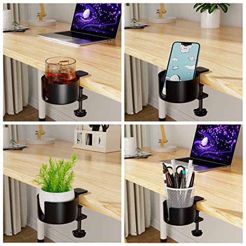 Desk Cup Holder, OOKUU Anti-Spill Cup Holder for Desk or Table, Sturdy and Durable, Easy to Install, Enough to Hold Coffee Mups, Water Bottles, Gaming PC Office Accessories, Black