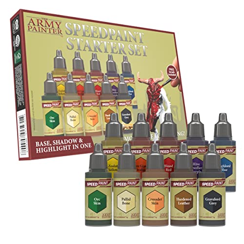 The Army Painter Speedpaint Starter Paint Set, 10 Fläschchen ungiftige 18-ml-Acrylfarben inklusive 1 Malpinsel für Minifiguren und Miniaturmodellmalerei