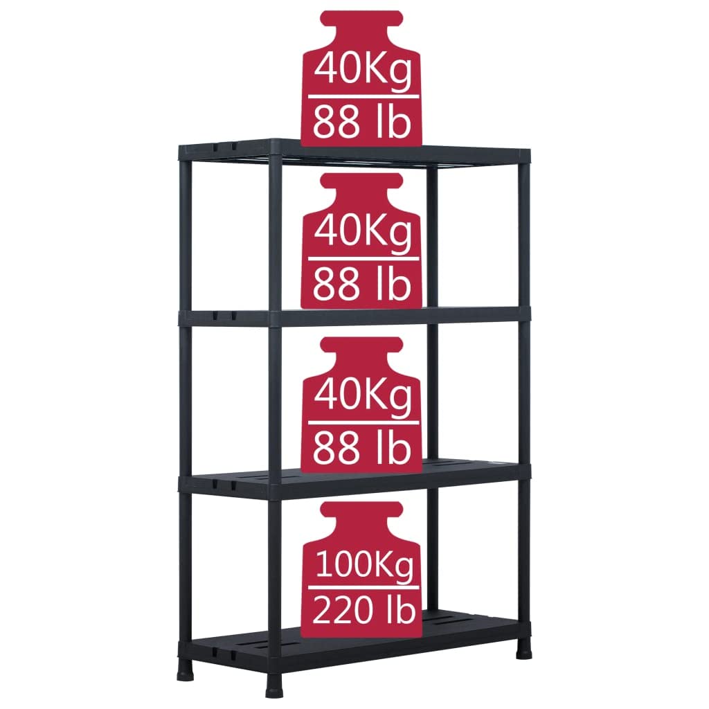 Generico Scaffale Nero 220 kg 90x40x138 cm in Plastica,Commercio e Industria,Stoccaggio Industriale,Scaffalature industriali-45679