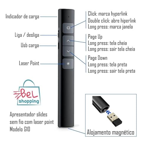 APRESENTADOR DE SLIDES SEM FIO COM LASER POINT E BATERIA RECARREGÁVEL G10