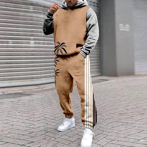 Men's Tropical Pattern Sets 2 Piece Long Sleeve Hooded Sweatshirt and Sweatpants Outfits Fitness Training Tracksuit Plus Size2