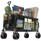Carrello Spiaggia Pieghevole 260L, Carrello con Ruote Portatutto | Freno | Carrellino con Ruote Portatutto Max 200kg | Manico Regolabile | 25L Tasche Laterali | Esterni Giardino Campeggio(Nero)