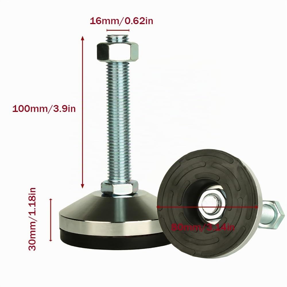 Hochleistungs-Nivellierfüße, 3,14" Durchmesserbasis, verstellbare Nivellierfüße M16-Gewinde, 2600 lb Kapazität, Kapazität für Werkbank, Maschine, Schrank (D80xM16x100,4 Pcs,schwarz)