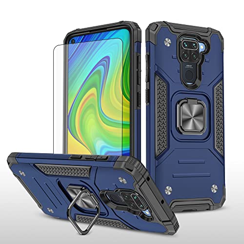 Coque pour Xiaomi Redmi Note 9 Asuwish avec verre trempé et anneau de support bleu