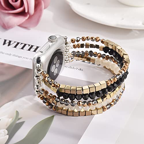 Image of MOFREE Beaded Bracelet Compatible for Apple Watch Band 38mm /40mm /41mm /42mm(Series 10) Women,Fashion Handmade Beads Elastic Stretch Strap for iWatch Series 10 /9 /8 /7 /SE /6 /5 /4 /3 /2 /4