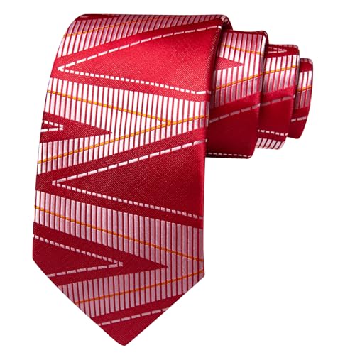 Image of Barry.Wang Mens Ties Silk Red Silver Striped Plaid Checkered Woven Neckties and Tie Clip Set Formal Business Wedding