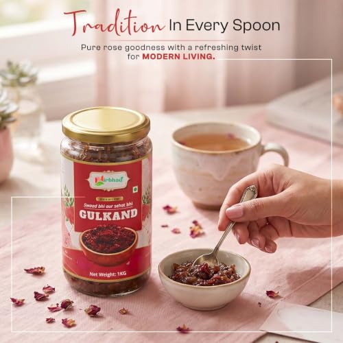 Image of NIRBHAU 1kg Premium Natural Gulkand Fresh Handpicked Rose Petals | Mishri Traditional Ayurvedic Rose Preserve for Natural Cooling | Digestive, Support Energy, Refreshment, Authentic Floral