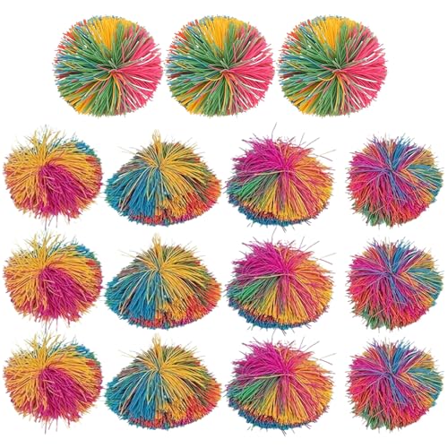XUEYEGONGJI Bolas fibrosas, Bolas sensoriales de 15 Piezas, Divertidas Bolas de Juguete, Juguete de Juguete sensorial, Bolas de estrés Coloridas, Bola esponjosa