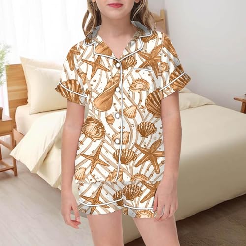 Girls Satin Silk 𝐏a𝐣amas Set Short Sleeve Button-Down 𝐏𝐣s 𝐋oun𝐠ewear Sets with Shorts Cute Print Silk 𝐒lee𝐩wear2
