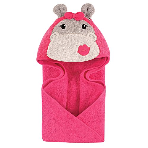 Image of Hudson Baby Unisex Baby Cotton Animal Face Hooded Towel, Pink Hippo, One Size