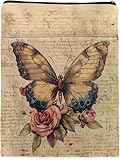 Vintage Butterfly Flower Book Cover, Book Sleeve with Zipper & Front Pocket, Reusable Book Pouch, Butterfly Floral Linen Prints Book Sleeve for Book Lovers, Bookish Gifts (Beige-Butterfly 3, Large)