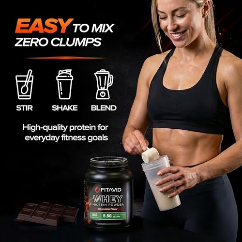 Image of Whey Protein Powder - 24g Protein, 5.5g BCAAs, Whey Isolate Blend, Low Sugar Protein Powder for Muscle Recovery & Lean Muscle, Post Workout Protein, 2 lb, 30 Servings (Chocolate)