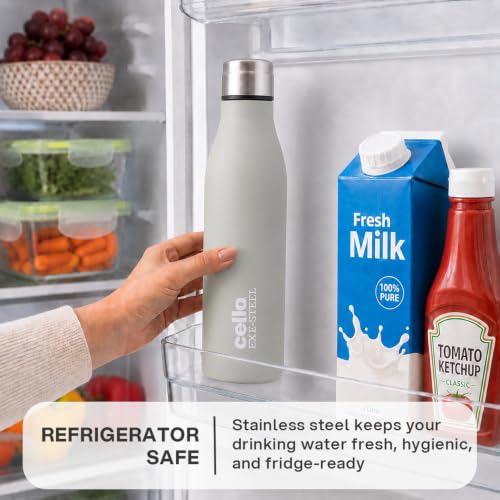 Image of CELLO Gem Stainless Steel Water Bottle for Daily Use 900 ml Grey | Easy to Carry & Clean, Rust Proof Leak Proof Freezer & Fridge Safe Single Wall Steel Water Bottle for School Kids, Travel & Office